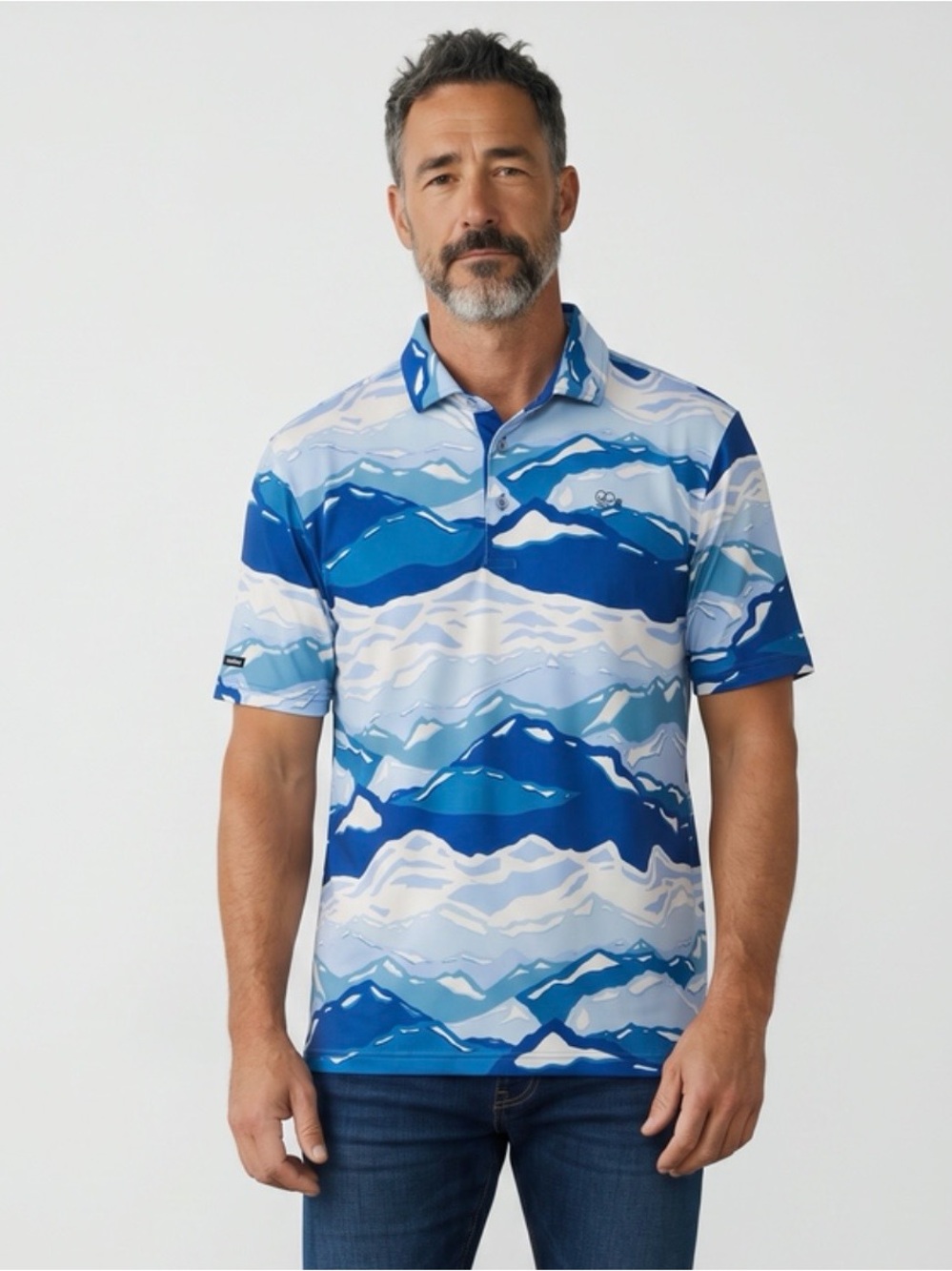 Good good golf blue mountain print performance golf polo men’s size medium